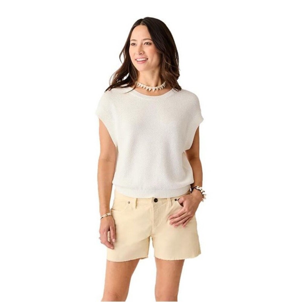 Carve Designs Phoebe Sweater - Organic Cotton White Knit Cap Sleeve Top - NWOT